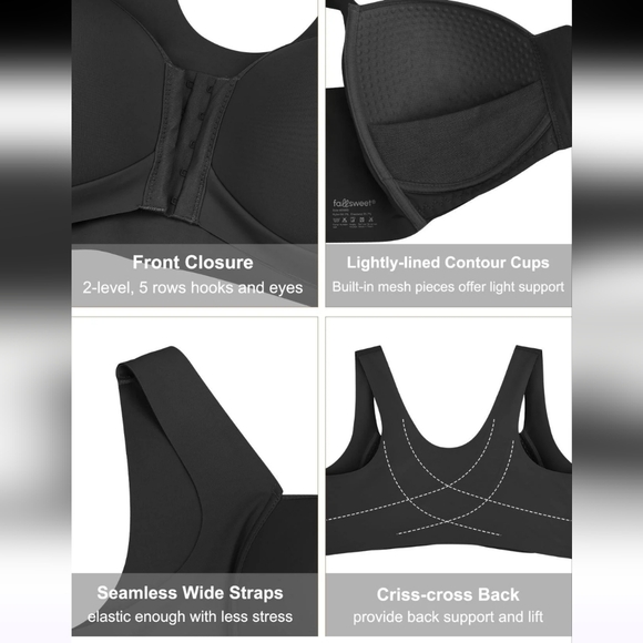 NWT FallSweet No Wire Front Close Extra Back Support Smoothing Bra, Sz 2XL - Picture 4 of 14